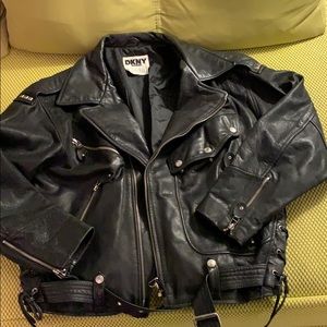 Vintage DKNY Jeans Black Leather Motorcycle Jacket